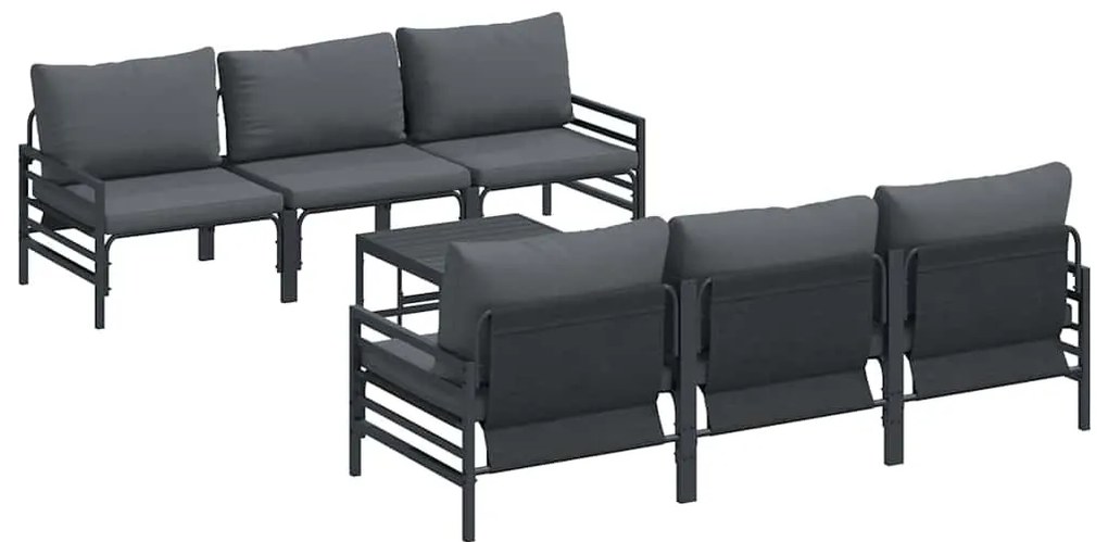 vidaXL Σετ Καναπέ Κήπου με μαξιλάρι 7 pcs Μαύρο Ατσάλι