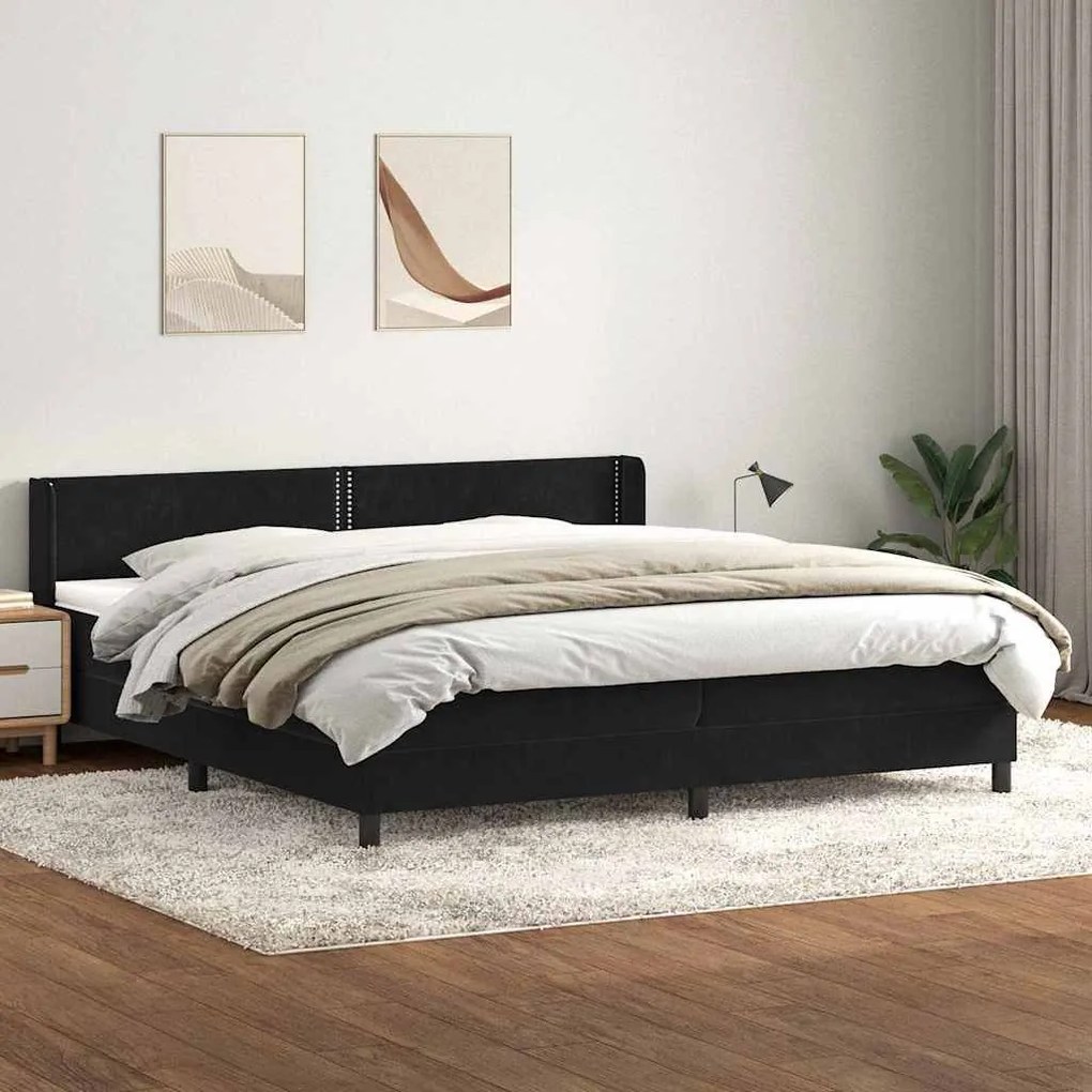 Box Spring Κρεβάτι με στρώμα Μαύρο 180x220 cm Βελούδινο - Μαύρο