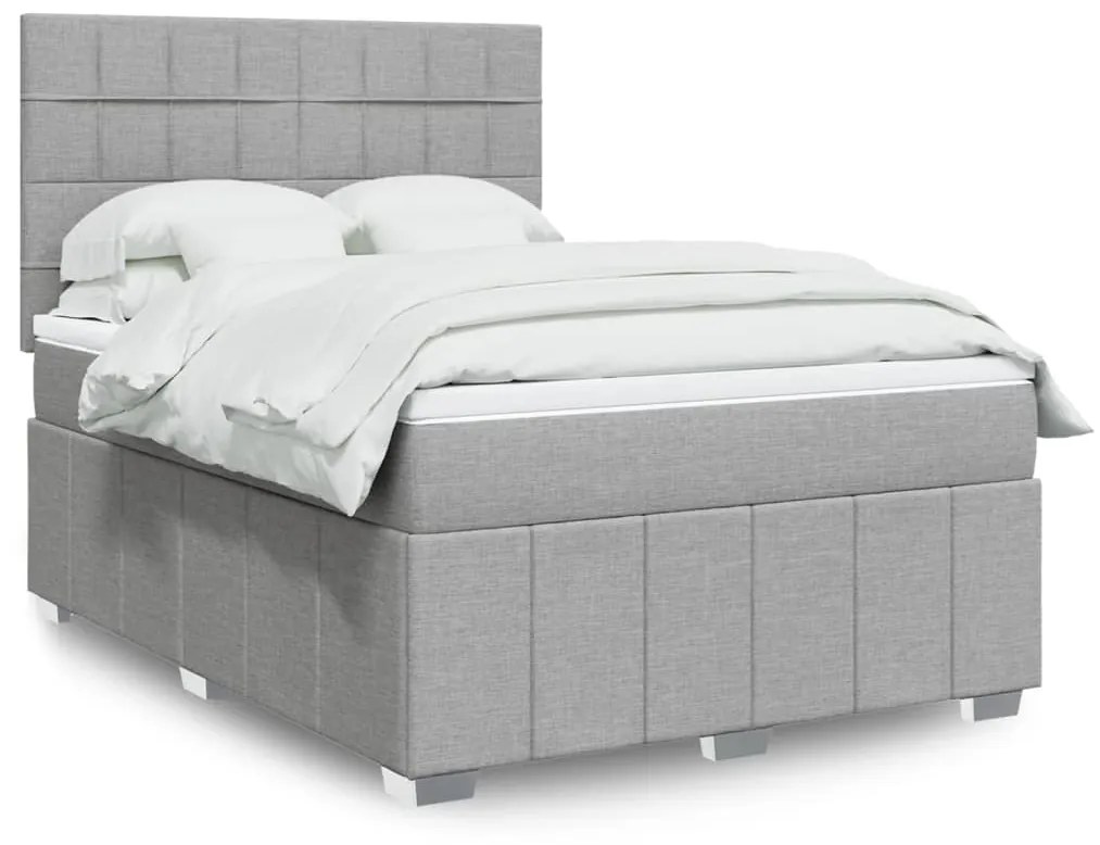 vidaXL Κρεβάτι Boxspring με Στρώμα Ανοιχτό Γκρι 140x200 εκ. Υφασμάτινο