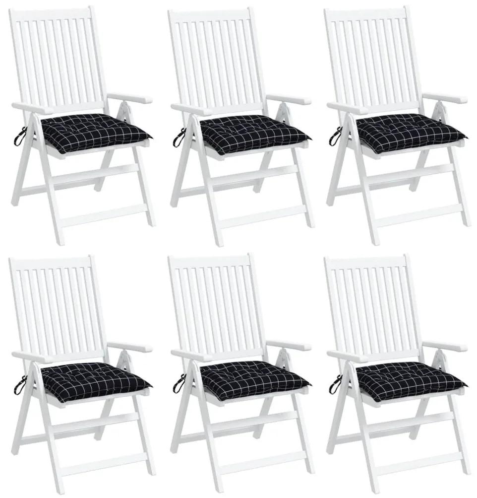 Μαξιλάρια Καρέκλας 6 τεμ. Μαύρο Καρό 40 x 40 x 7 εκ. Υφασμάτινα - Πολύχρωμο