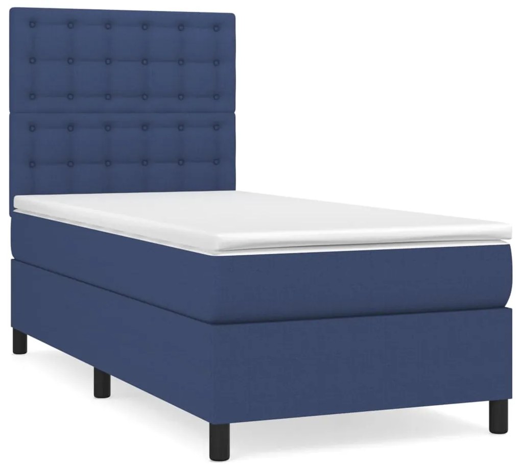 vidaXL Κρεβάτι Boxspring με Στρώμα Μπλε 90x200 εκ.Υφασμάτινο