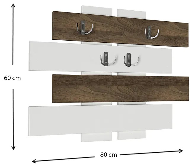 Κρεμάστρα τοίχου Holly Megapap από μελαμίνη χρώμα λευκό - καρυδί 80x5x60εκ.