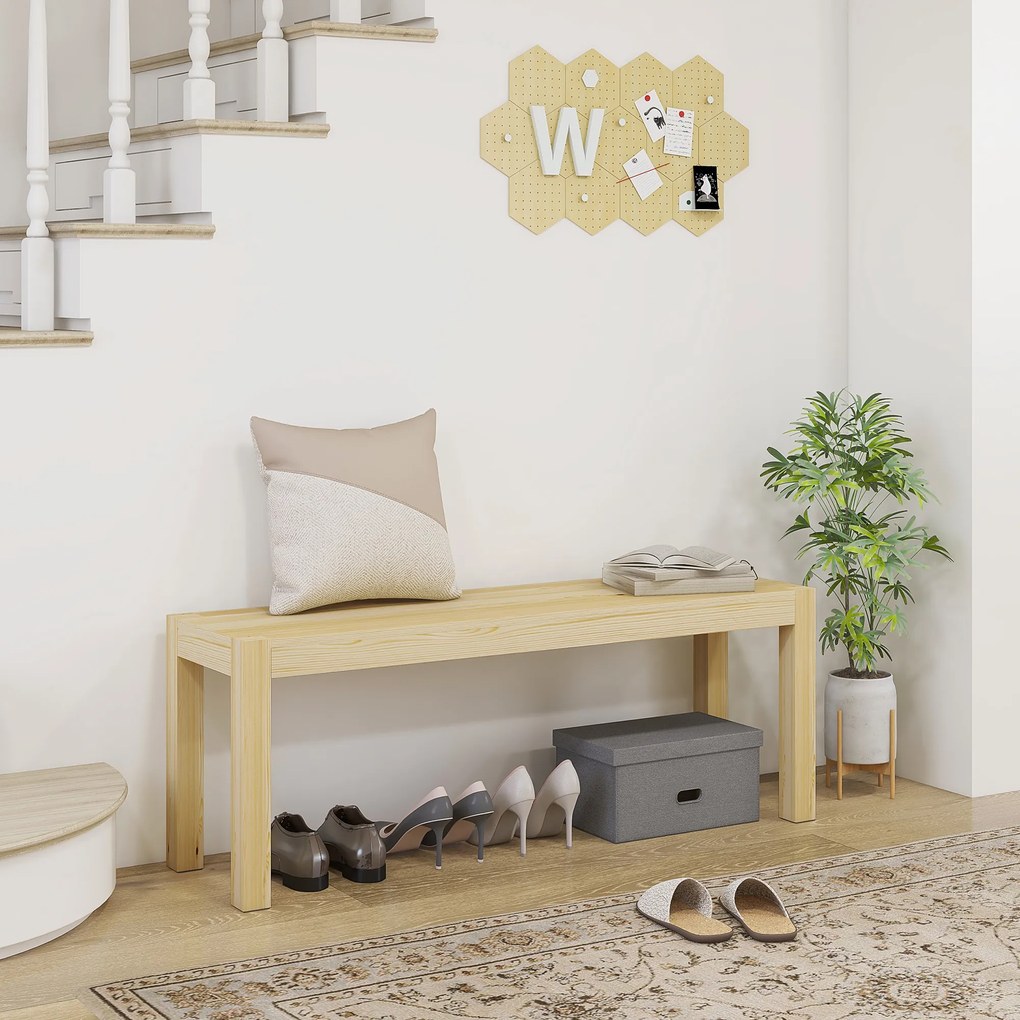 HOMCOM Πάγκος Ξύλινος Πάγκος Κουζίνας, Μασίφ Ξύλο, Πάγκος 3 Θέσεων, 120 cm x 33 cm x 45 cm, Φυσικό