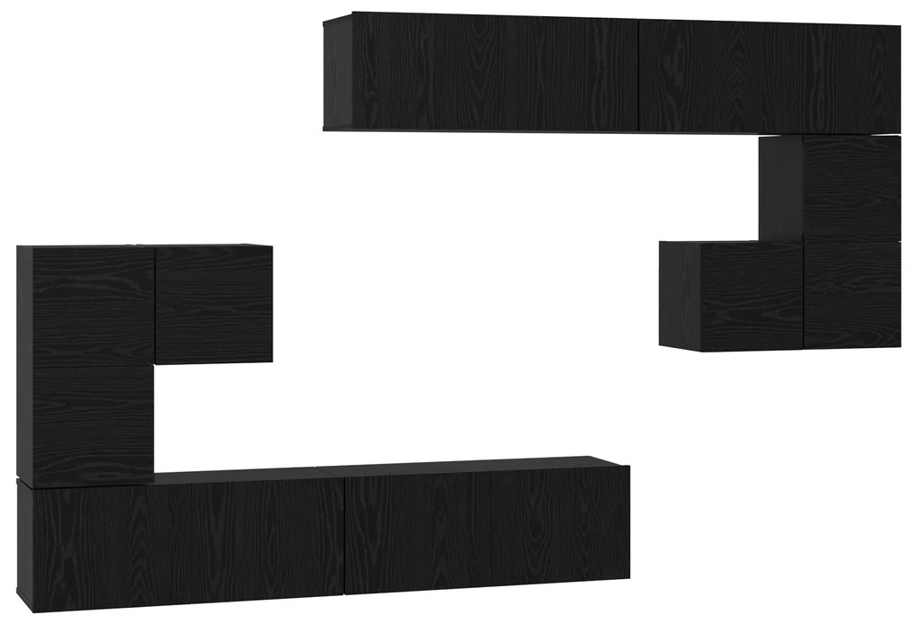 vidaXL Σετ επίπλου τηλεόρασης Επιτοίχιο 8 pcs Μαύρη Δρυς