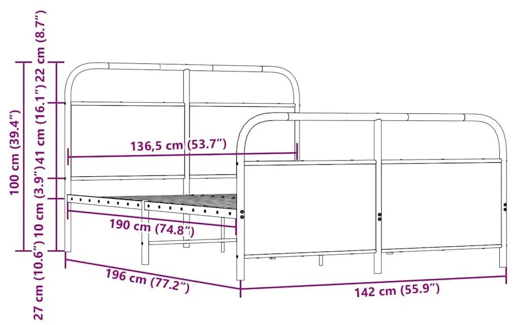 Μεταλλικό πλαίσιο κρεβατιού χωρίς στρώμα Δρυς sonoma 137x190 cm - Καφέ