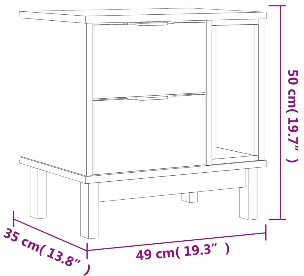 Κομοδίνο FLAM 49 x 35 x 50 εκ. από Μασίφ Ξύλο Πεύκου - Καφέ