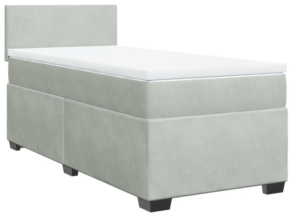 vidaXL Κρεβάτι Boxspring με Στρώμα Ανοιχτό Γκρι 90x190 εκ. Βελούδινο