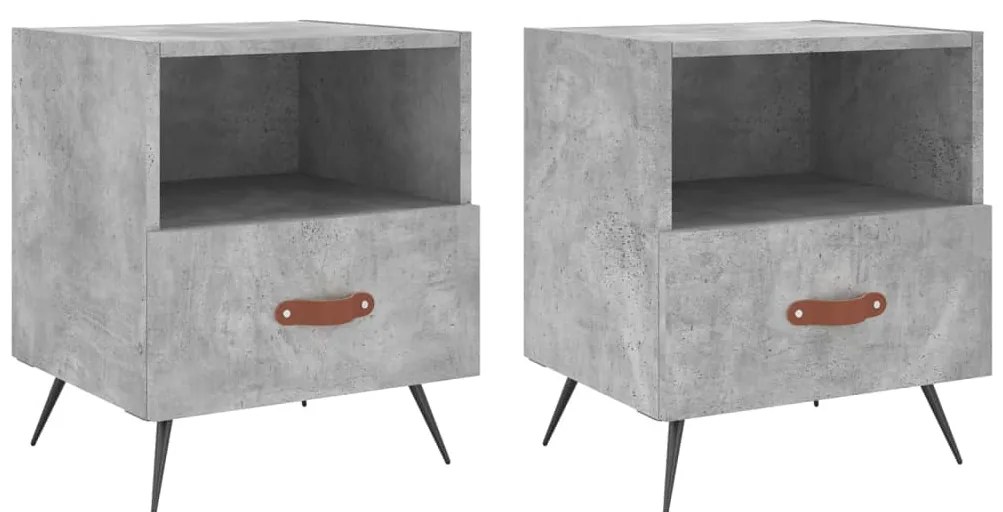 vidaXL Κομοδίνα 2 τεμ. Γκρι Σκυροδεμ. 40 x 35 x 47,5 εκ. Επεξεργ. Ξύλο