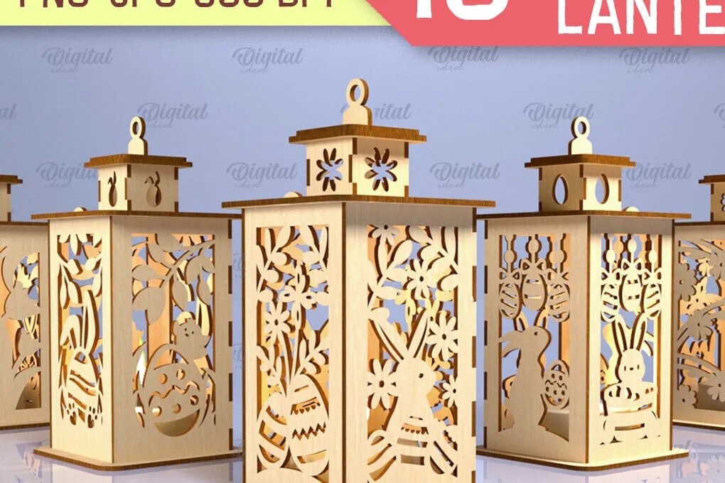 Σετ των 2 Intra απο ξύλο plywood 3mm-4mm πάχος Δέσμη 3D πασχαλινών φαναριών Δίασταση 15x15 cm INTRAFABR-89941223