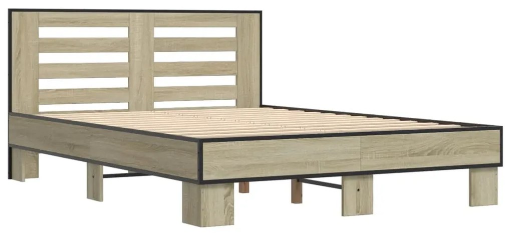 vidaXL Πλαίσιο Κρεβατιού Sonoma Δρυς 140x200 εκ. Επεξ. Ξύλο &amp; Μέταλλο