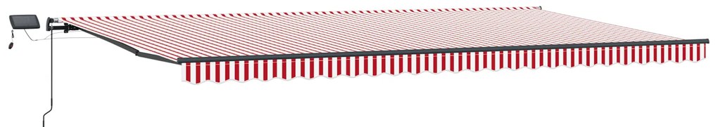 vidaXL Manual Retractable Awning με LED Κόκκινη και Λευκή Ρίγα 600x350 cm