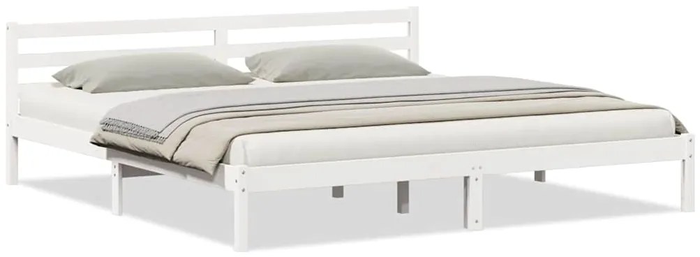 vidaXL Κρεβάτι με κεφαλάρι Λευκό 220 x 200 εκ Μασίφ ξύλο πεύκου