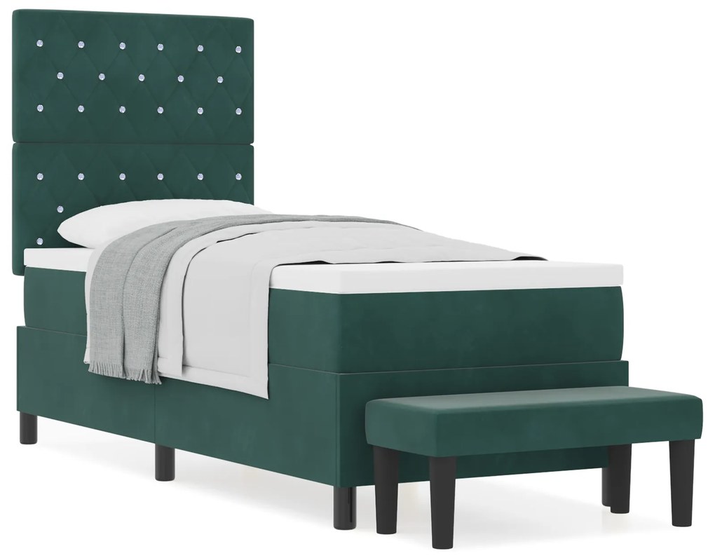 vidaXL Κρεβάτι Box Spring με Στρώμα & Παγκάκι Σκούρο Πράσινο 80x200 εκ Βελούδο