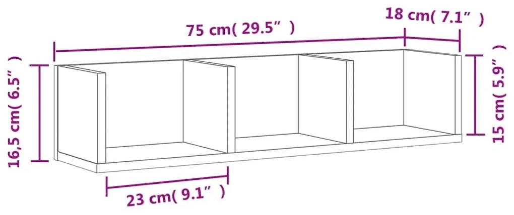 Ντουλάπι Τοίχου Sonoma Δρυς 75x18x16,5 εκ. Επεξεργασμένο Ξύλο - Καφέ