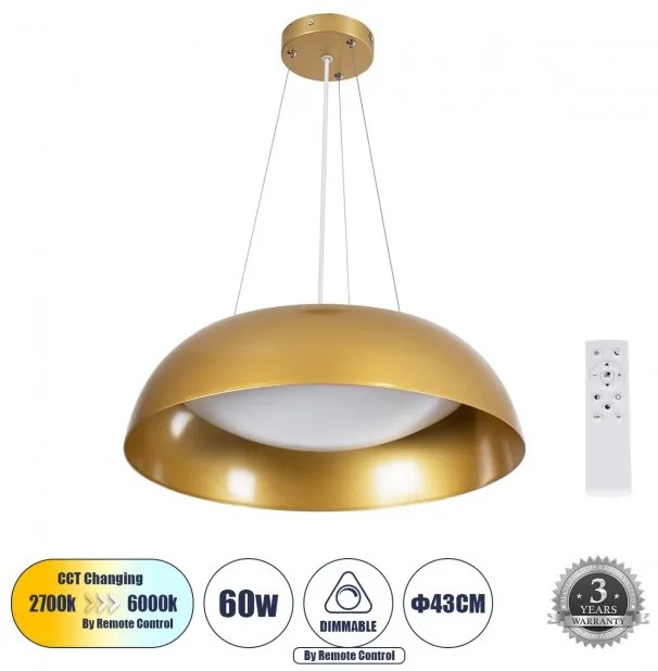 Κρεμαστό Φωτιστικό Οροφής LED 60W 6900lm ANATOLIA Globostar 61268 Χρυσό