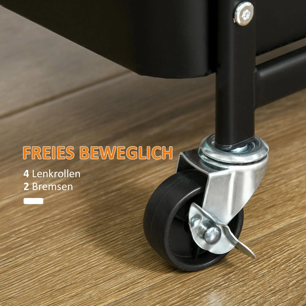 HOMCOM Τρόλεϊ Κουζίνας με Περφορέ Πάνελ, Βάση Πετσέτας, Καλάθια Αποθήκευσης, Μαύρο