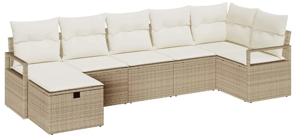 vidaXL Σετ Καναπέ Κήπου με μαξιλάρι 7 pcs Μπεζ Πολυ ράταν
