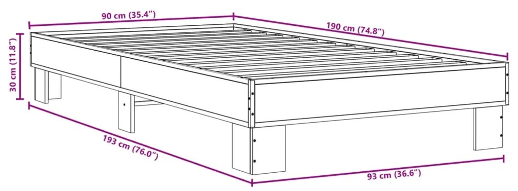 ΠΛΑΙΣΙΟ ΚΡΕΒΑΤΙΟΥ ΜΑΥΡΟ 90 X 190 ΕΚ. ΕΠΕΞ. ΞΥΛΟ &amp; ΜΕΤΑΛΛΟ 845882