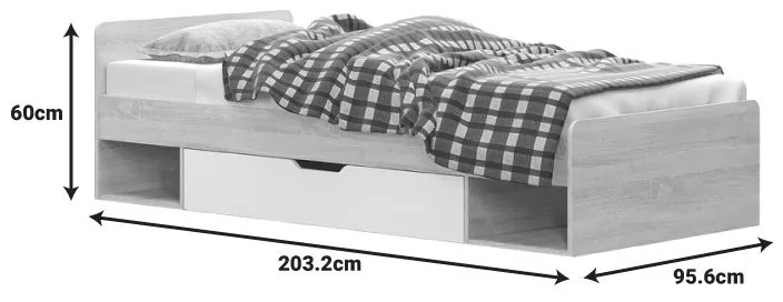 Κρεβάτι με συρτάρι Letto pakoworld σε oak - λευκό απόχρωση 90x200εκ