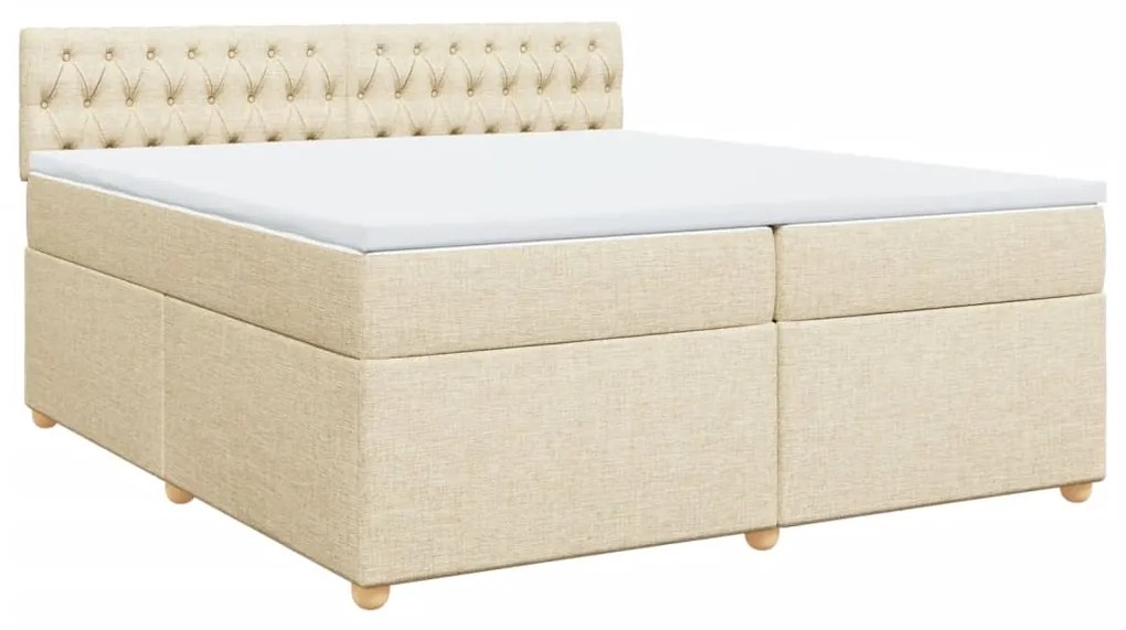 Κρεβάτι Boxspring με Στρώμα Κρεμ 200x200 εκ. Υφασμάτινο - Κρεμ