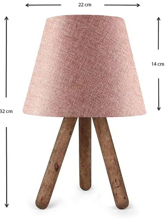 Φωτιστικό επιτραπέζιο Lander Megapap ύφασμα/Pvc/ξύλο χρώμα ροζ/καφέ 22x14x32εκ.