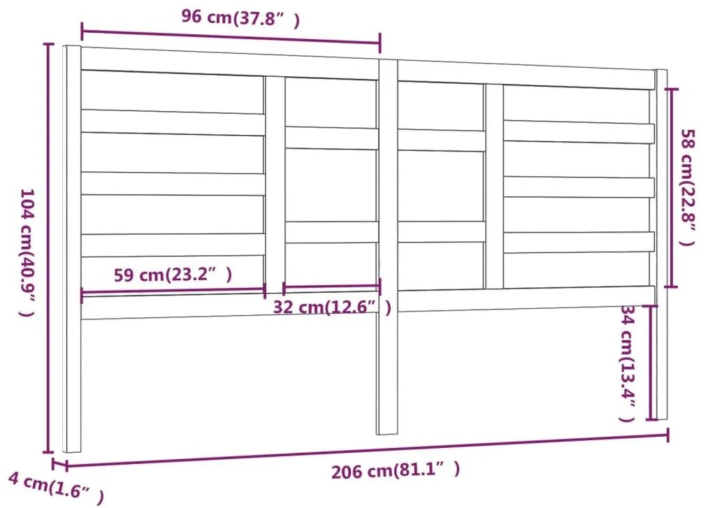 Κεφαλάρι κρεβατιού Μαύρο 206x4x104 εκ. από Μασίφ Ξύλο Πεύκου - Μαύρο