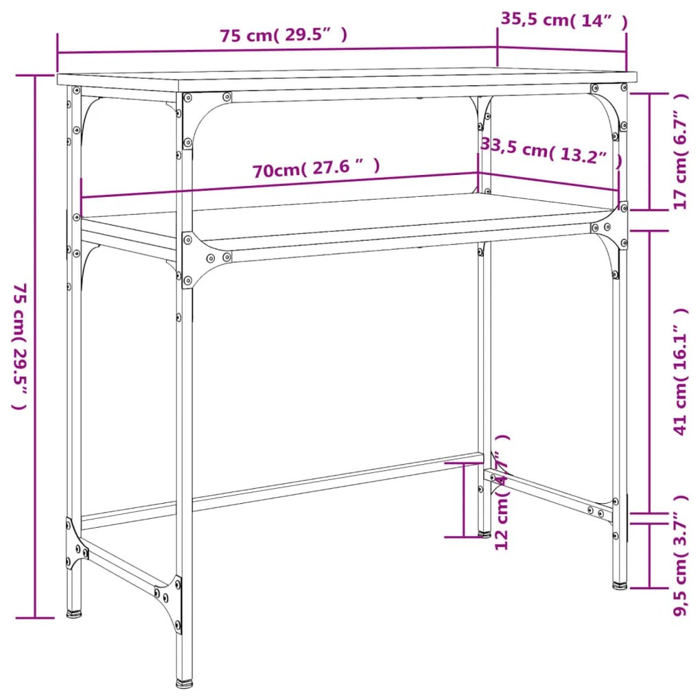 Τραπέζι Κονσόλα Sonoma Δρυς 75x35,5x75 εκ. Επεξεργασμένο Ξύλο - Καφέ