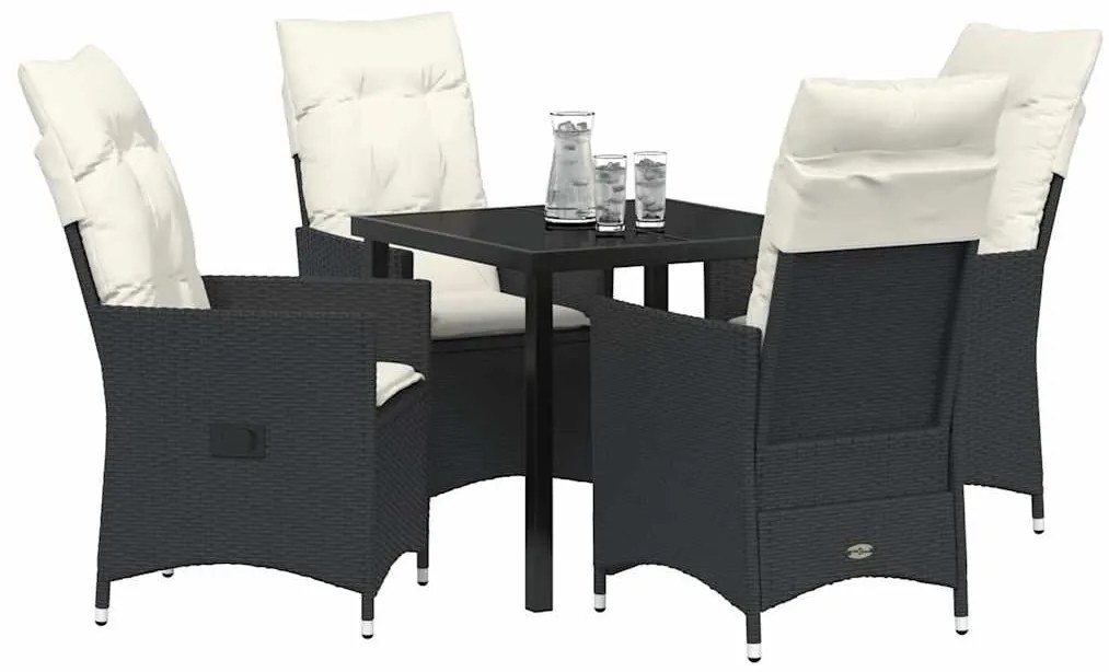 vidaXL Σέτ φαγητού για κήπο με μαξιλάρι 5 pcs Μαύρο Πολυ ράταν