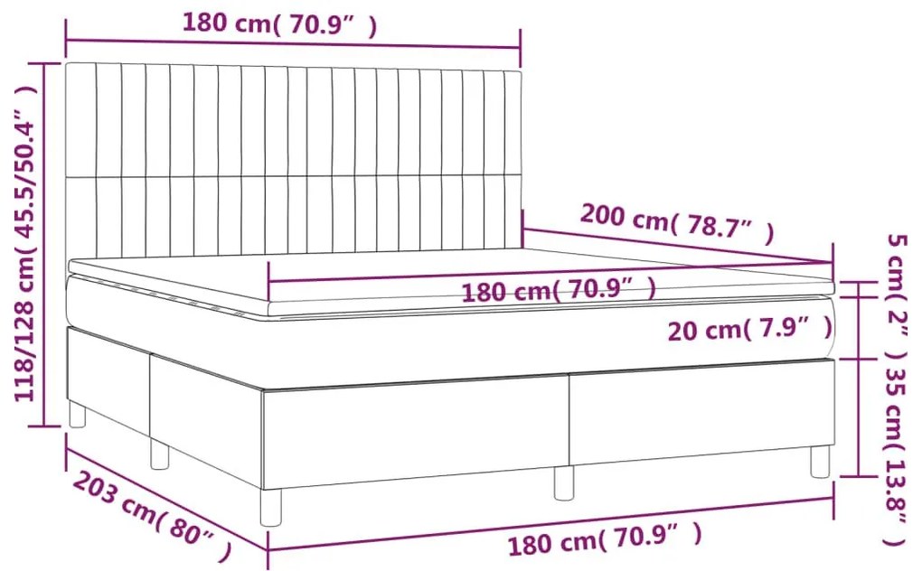 Κρεβάτι Boxspring με Στρώμα &amp; LED Σκ.Καφέ 180x200εκ. Υφασμάτινο - Καφέ