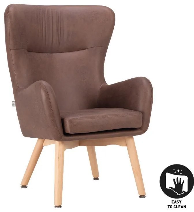 Πολυθρόνα Thetis Fylliana Καφέ Τεχνόδερμα με Ξύλινα πόδια 70x65x105 εκ. 70x65x105 εκ.