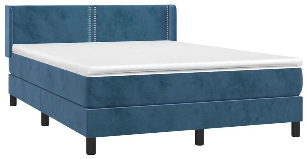 Κρεβάτι Boxspring με Στρώμα Σκούρο Μπλε 140x190 εκ. Βελούδινο - Μπλε