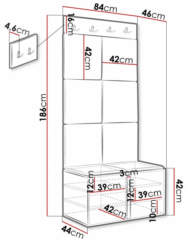 Σετ διαδρόμου Hartford 375, 186x84x46cm, Μαύρο, Ανοιχτό καφέ, Πλαστικοποιημένη μοριοσανίδα, Ταπισερί, Ινοσανίδες μέσης πυκνότητας | Epipla1.gr