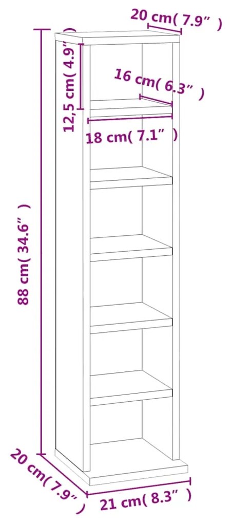 vidaXL Έπιπλο για CD Λευκό 21 x 20 x 88 εκ. από Επεξεργασμένο Ξύλο