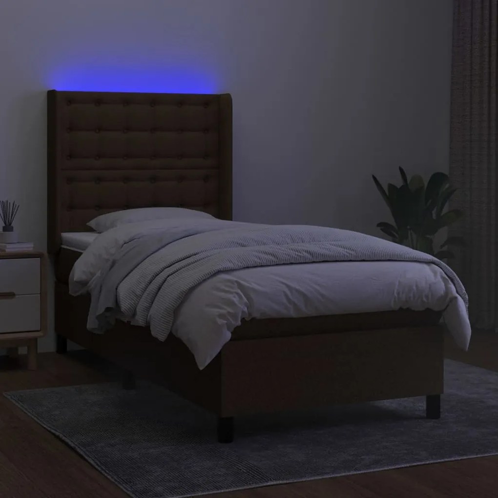 ΚΡΕΒΑΤΙ BOXSPRING ΜΕ ΣΤΡΩΜΑ &amp; LED ΣΚ.ΚΑΦΕ 90X190 ΕΚ. ΥΦΑΣΜΑΤΙΝΟ 3138600