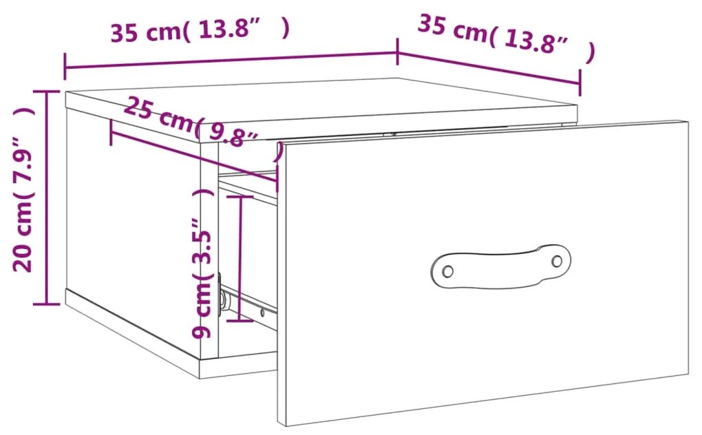 Κομοδίνα Επιτοίχια 2 τεμ. Γκρι Sonoma 35 x 35 x 20 εκ. - Γκρι