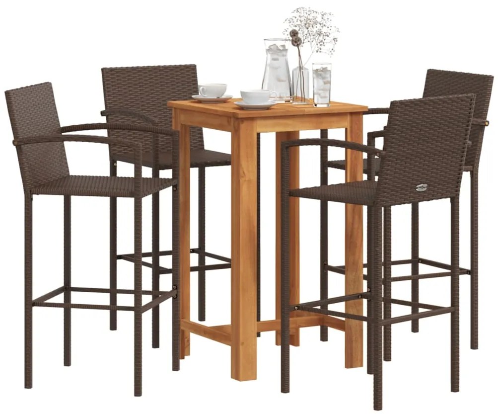 vidaXL Σετ Μπαρ Κήπου 5 Τεμ. Καφέ Μασίφ Ξύλο Ακακίας και Συνθ. Ρατάν