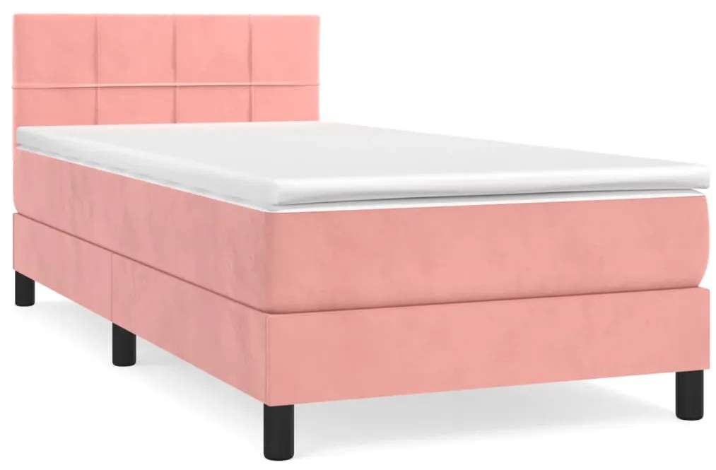 vidaXL Κρεβάτι Boxspring με Στρώμα Ροζ 80 x 200 εκ. Βελούδινο