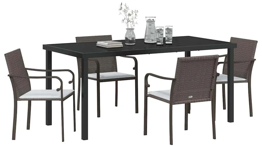 vidaXL Σέτ φαγητού για κήπο 5 pcs Καφέ Πολυ ράταν