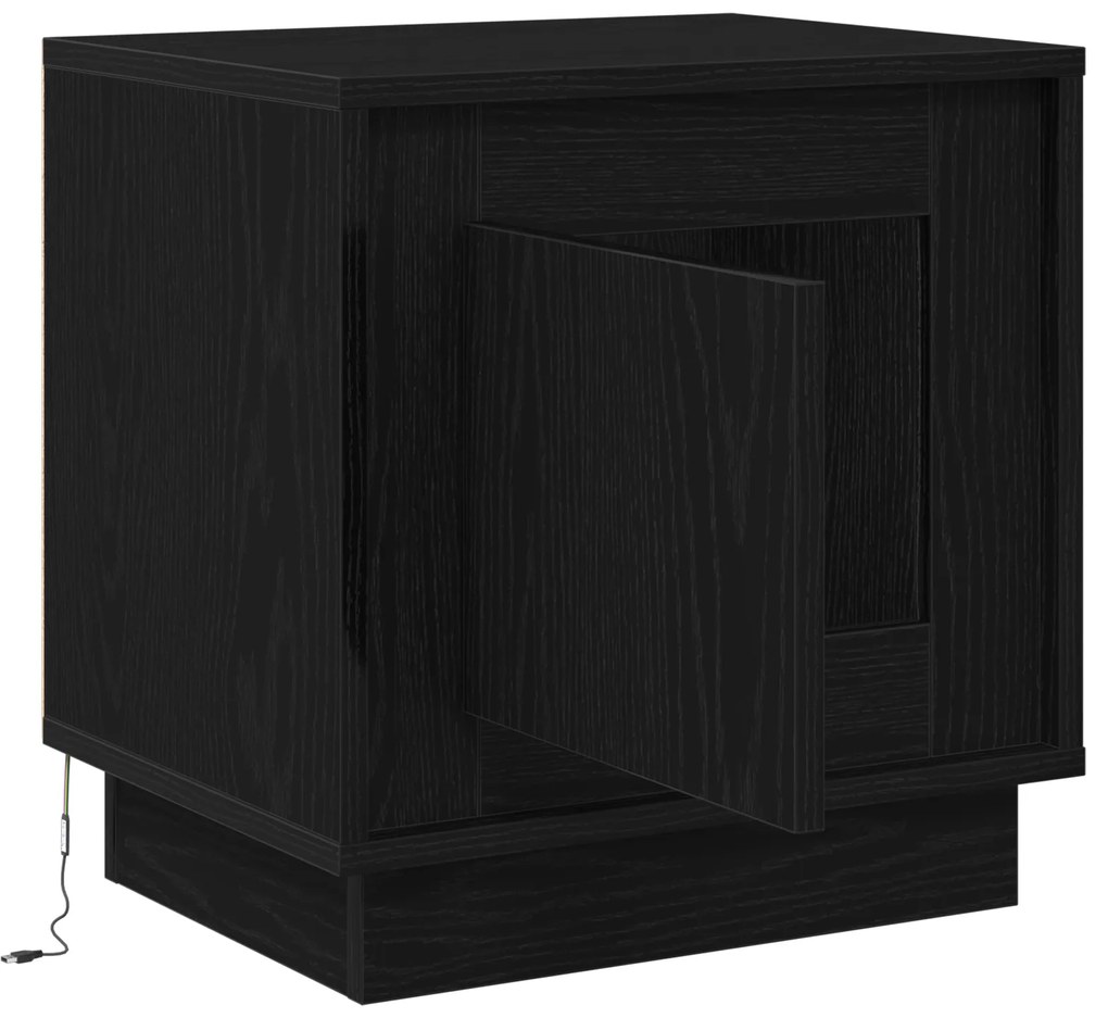 vidaXL Κομοδίνο με LED Φώτα Μαύρη Δρυς 44x34,5x45 εκ.