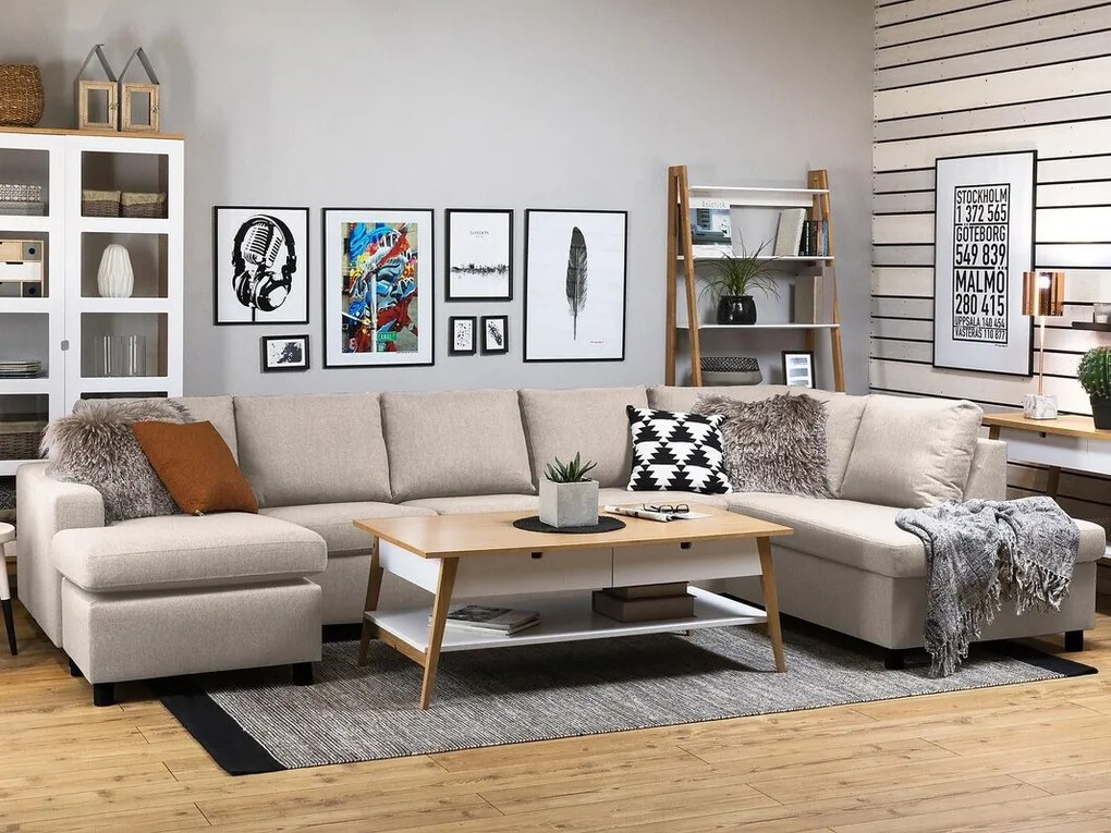 Γωνιακός Καναπές Scandinavian Choice C157, Ανοιχτό καφέ, 344x199x80cm