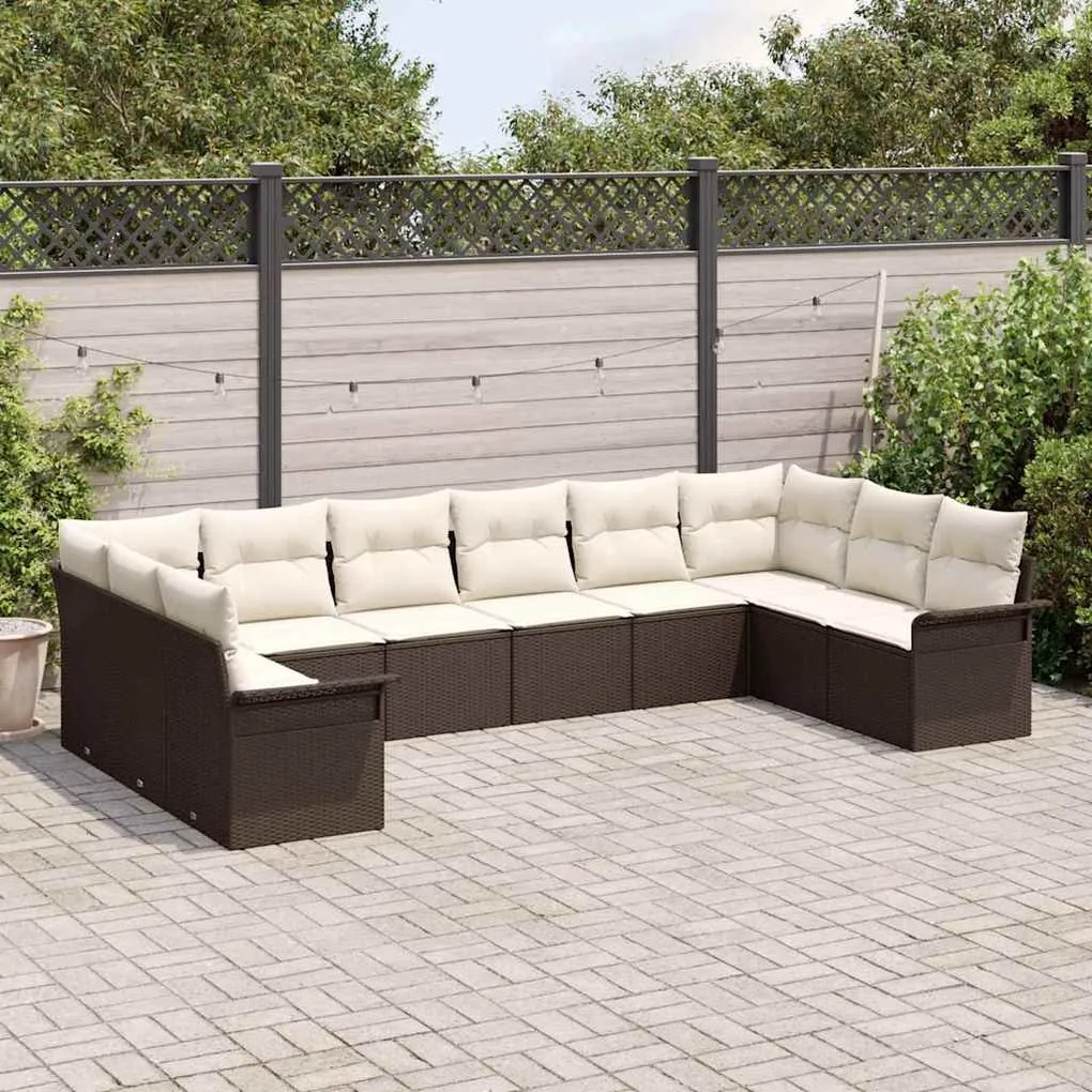 vidaXL Σετ Καναπέ Κήπου με μαξιλάρι 10 pcs Καφέ Πολυ ράταν