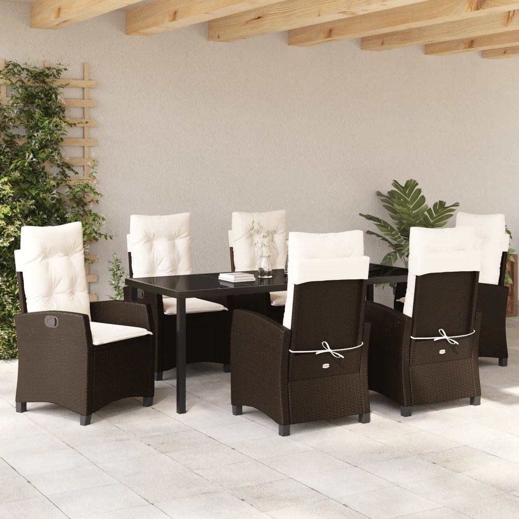 vidaXL Set κήπου 7 τεμαχίων για φαγητό με μαξιλάρια – Καφέ πολυ-ράτταν.