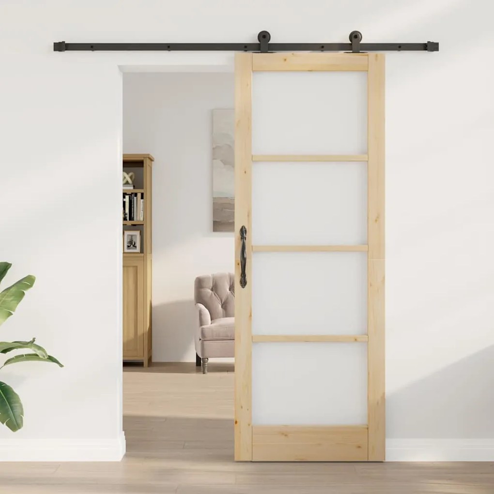 vidaXL Συρόμενη Πόρτα Χειροκίνητος Καφέ 78 x 211 εκ Ξύλο και μέταλλο