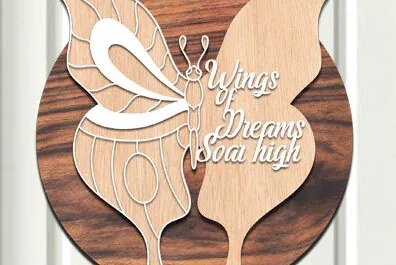 Σετ των 2 Intra απο ξύλο plywood 3mm-4mm πάχος – Wings of Dreams, Πετάξτε ψηλά στρογγυλό σημάδι Δίασταση  20x20 cm INTRAFABR-61032956