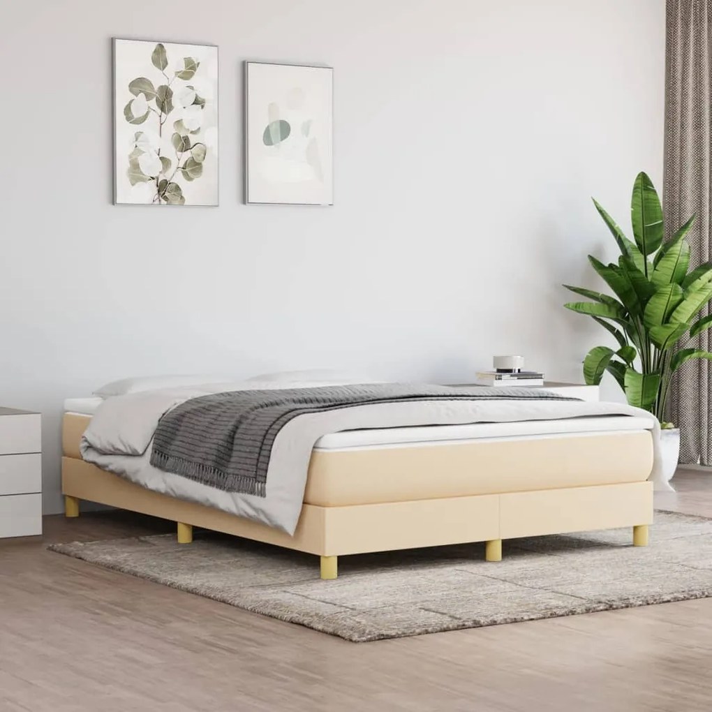 vidaXL Κρεβάτι Boxspring με Στρώμα Κρεμ 140x200 εκ. Υφασμάτινο