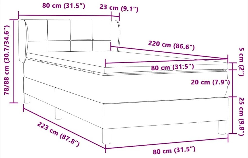 Κρεβάτι Boxspring με Στρώμα Σκούρο Μπλε 80x220 εκ. Βελούδινο - Μπλε