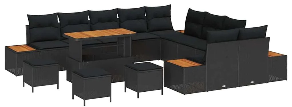 vidaXL Σετ Καναπέ Κήπου με μαξιλάρι 14 pcs Μαύρο Πολυ ράταν