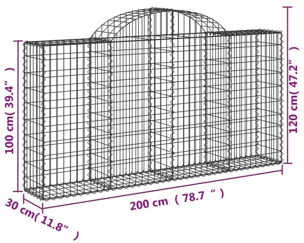 Συρματοκιβώτια Τοξωτά 2 τεμ. 200x30x100/120 εκ. Γαλβαν. Ατσάλι - Ασήμι