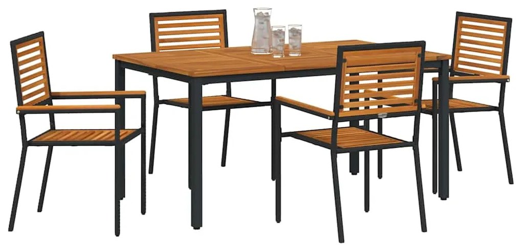 vidaXL Σέτ φαγητού για κήπο 5 pcs Μαύρο και Καφέ συνθετικό ρατάν