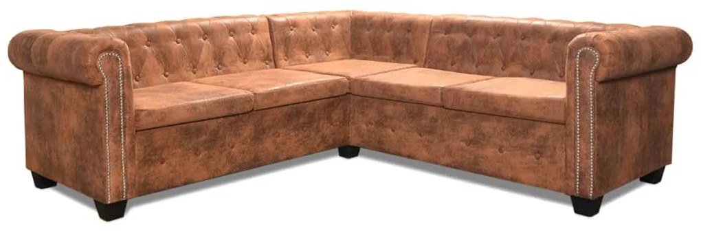 vidaXL Καναπές Γωνιακός Πενταθέσιος Chesterfield Καφέ Συνθετικό Δέρμα